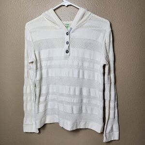 Title Nine Womens Cream Open Knit Hooded Henley Lightweight Sweater-Size M